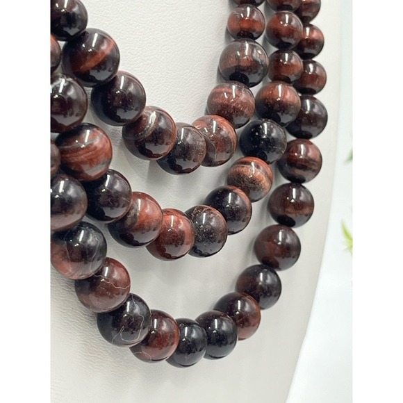 Red Tigers Eye Triple Strand Layered Sterling Silver Necklace New - Picture 6 of 16